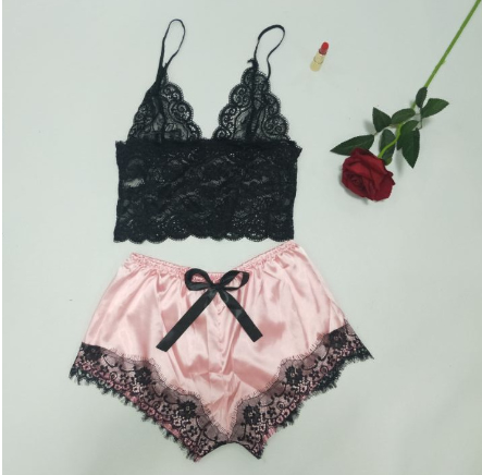 Load image into Gallery viewer, Lace Satin Sleepwear Set
