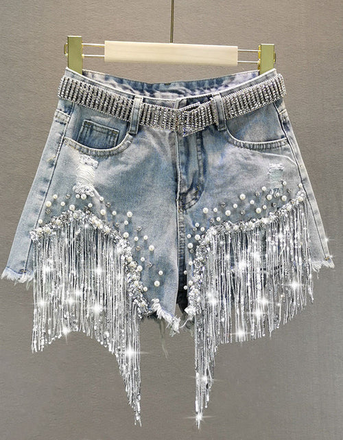 Load image into Gallery viewer, Tassel Beading Denim Short
